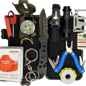 Survival Kit - All-in-One Survival Gear and Supplies for Camping, Hiking, Hunting, and Car Emergencies - Essential Tools, Great Gift for Men, Fathers, Boyfriends, Boys, Dads and Scouts